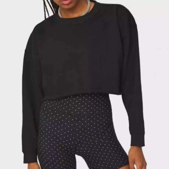 Weworewhat Cropped Sweatshirt Women S Small Black Fleece Crop Top Pullover DD04X - Picture 1 of 6